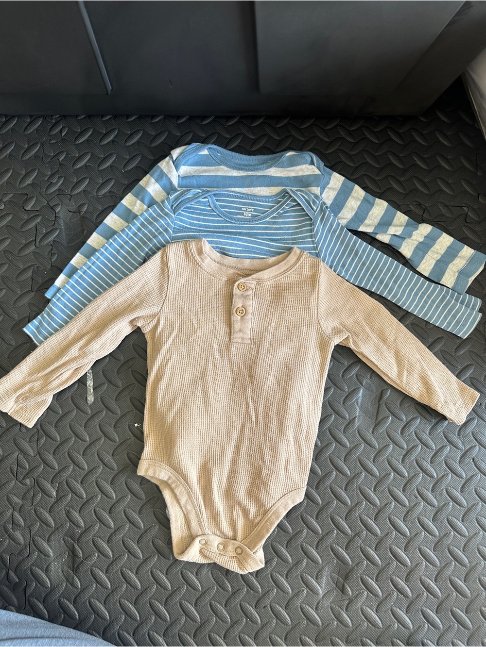 Carter's Beige Henley One-Piece with Blue Striped Bodysuit Set of 3